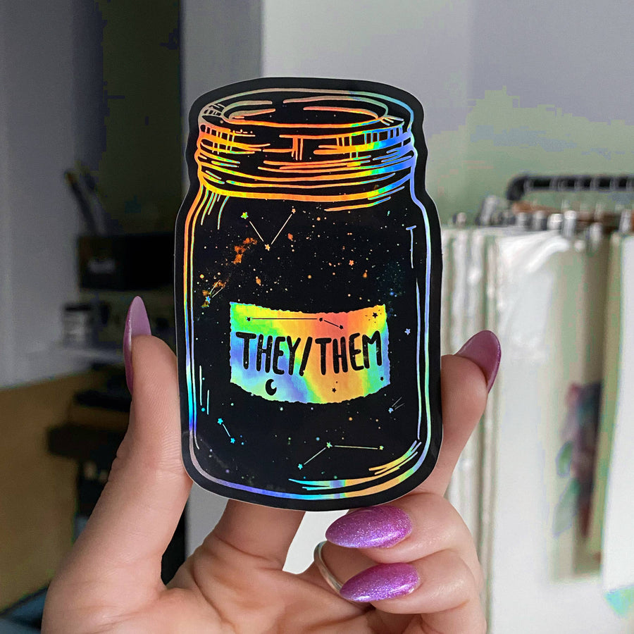 Holographic Pronoun Stickers (they/them)
