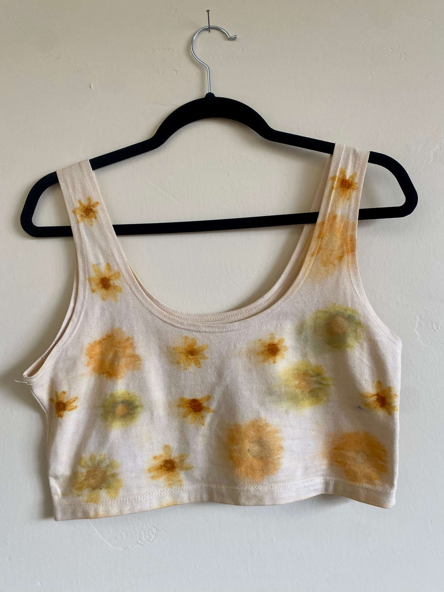 Eco Printed Flower Crop Top (Size Large)