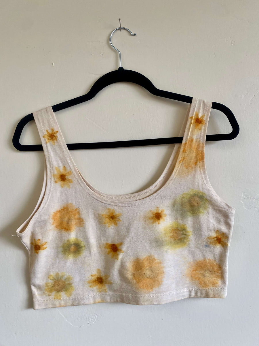 Eco Printed Flower Crop Top (Size Large)