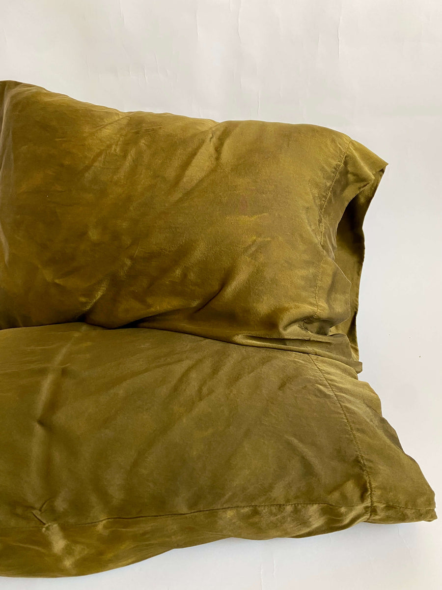 Green Toned Silk Pillowcases Dyed with Marigolds