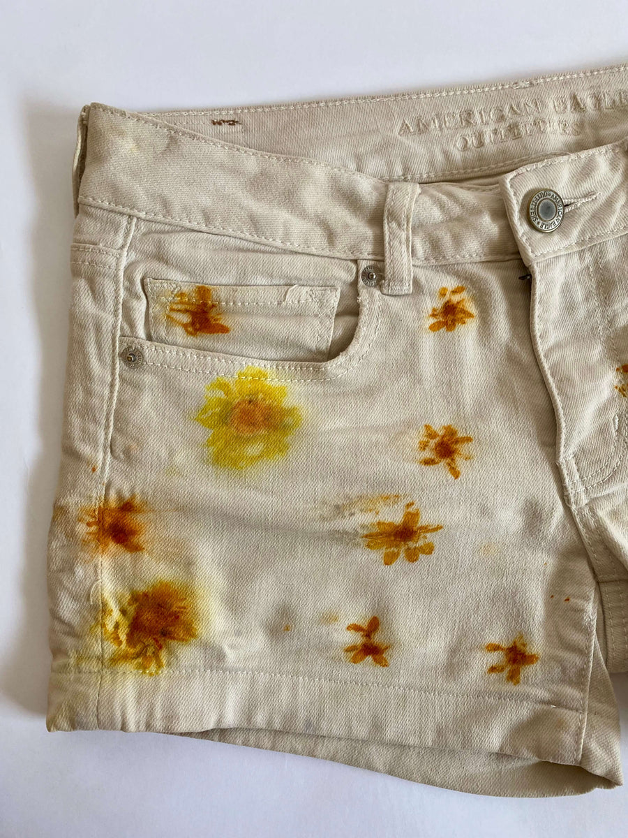 Eco Printed Denim Shorts (Size 6)