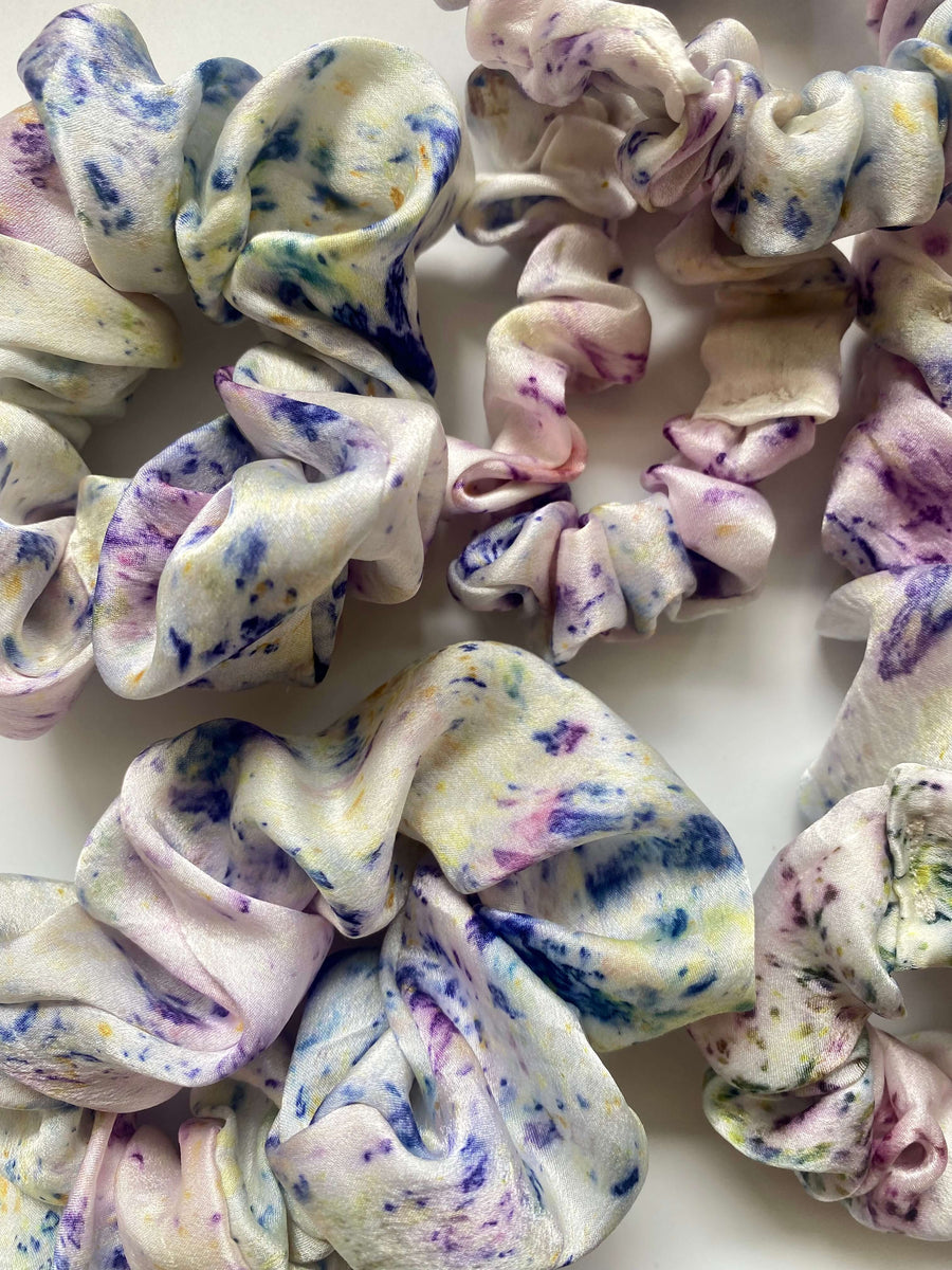 Mixed Flowers Dyed Silk Scrunchie