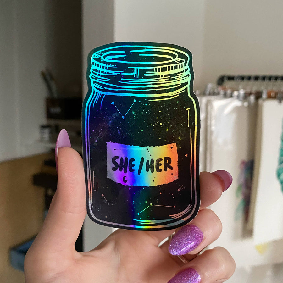 Holographic Pronoun Stickers (she/her)